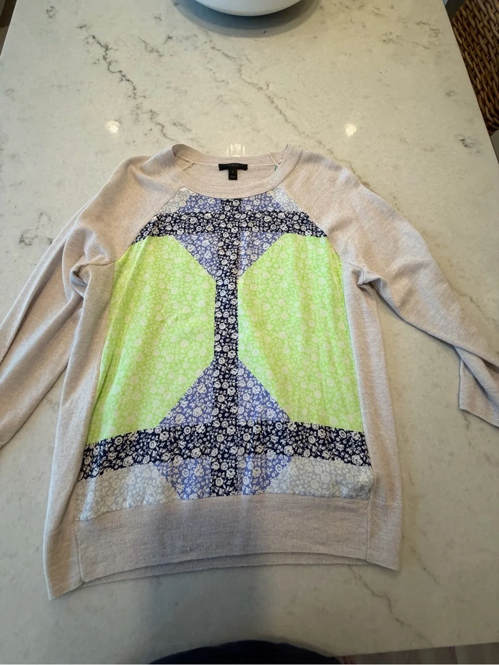 JCREW vintage vibes Neutral Pullover Sweater with Neon Lime & Navy! S